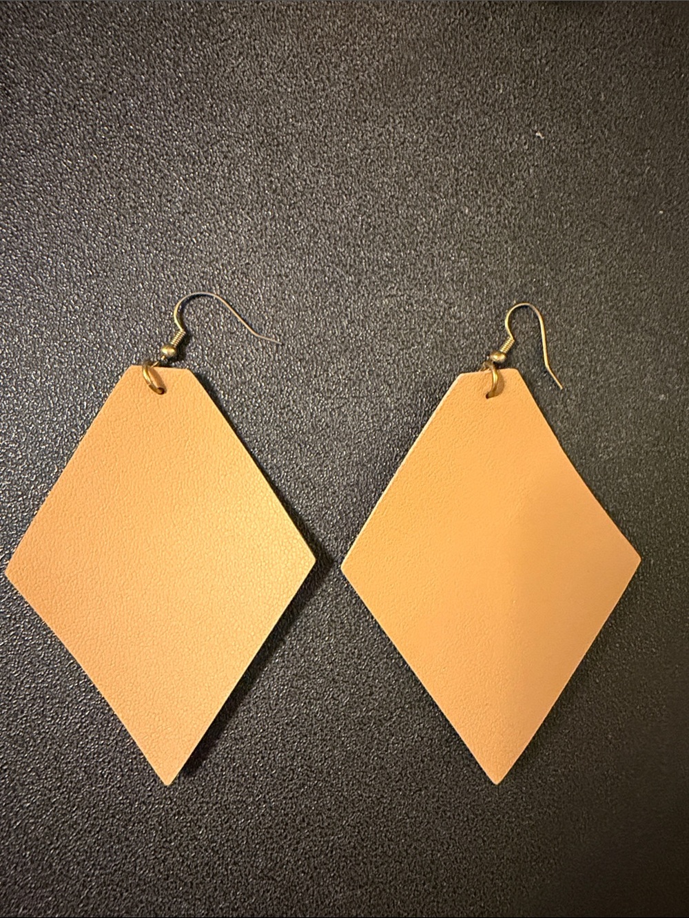 Geometric Diamond Drop Earrings in Tan with Gold Hooks